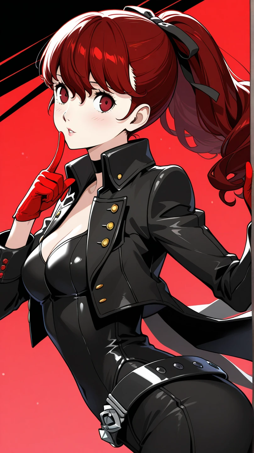 Blossom From Powerpuff Girls as a Violent Mature Themed Action Anime, Red Hair:1.2, Sexy Powerpuff Girls Anime, bloody battle damage and wear, NSFW:1.2, ecchi Damaged and Ripped clothes, pink and black clothes, one nipple revealed through nsfw rips in clothes:1.2