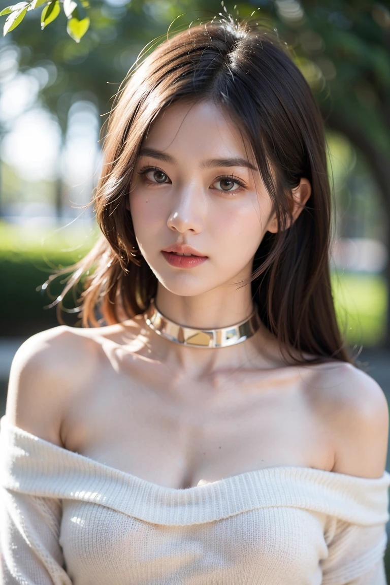 (bestquality, 10, master-piece, HD:1.2), Beautiful Japanese Women, age is 18 years old, In the photo,large, grey, hairดำแตก.,long ponytail,Upper part of the body, Unclear clothes, choker necklace, background, From Top, looking at the audience: 1.7, (10, raw photograph, beste-Qualit, master-piece: 1.2), real person, lifelike, vertical photo, road, มีroadอยู่, hair'I'm sweating a lot.., and it rained very heavily, So it was all wet...
