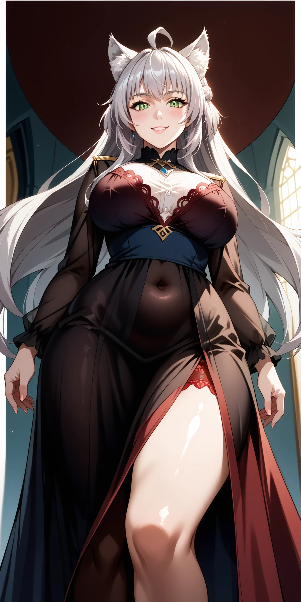 8K, 4K, Best Quality, High resolution: 1.2), (Masteristic, Realistic, Photoreal: 1.4), One Woman, Beautiful face, she is smiling、Shining Lipin Eyes, Beholder, Fair skin, White skin: 1.5), fine complexion, Big, Big, Silver hair color、Bangs, Hair ornaments, with two sides up,, 年轻, s asack-view、big butts、Colossal tits、H-cup、Exposed nipples、nudde、Lower hair、standinian hair、