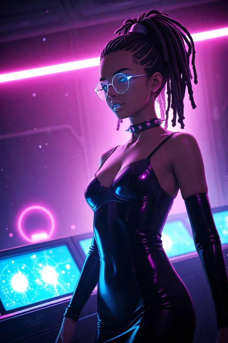 Futuristic black cat, with 80's style glasses, black power hair, humanoid, in the center of New York, Time Square, many people --auto --s2