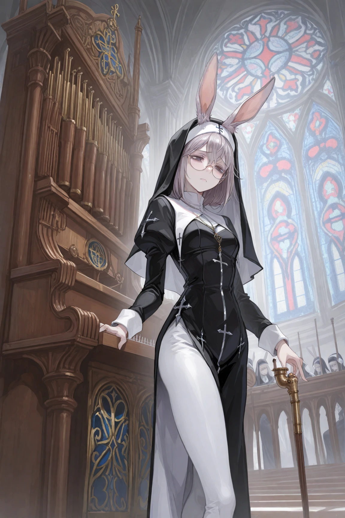 Judy Hopps, small breasts, spread pussy, pussy juice, anal dildo sitting , nun, smirk, seductive, graveyard, foggy, night