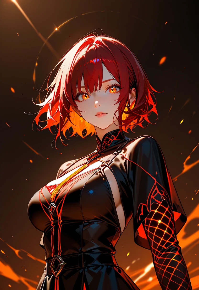 Girl, short red hair, beautiful red eyes, big breasts, Attractive, 🔴❤️