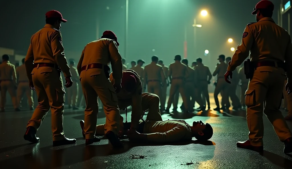 Two Indian man Gangster lying on ground spelling from there stomach due to bullet on Indian street empty