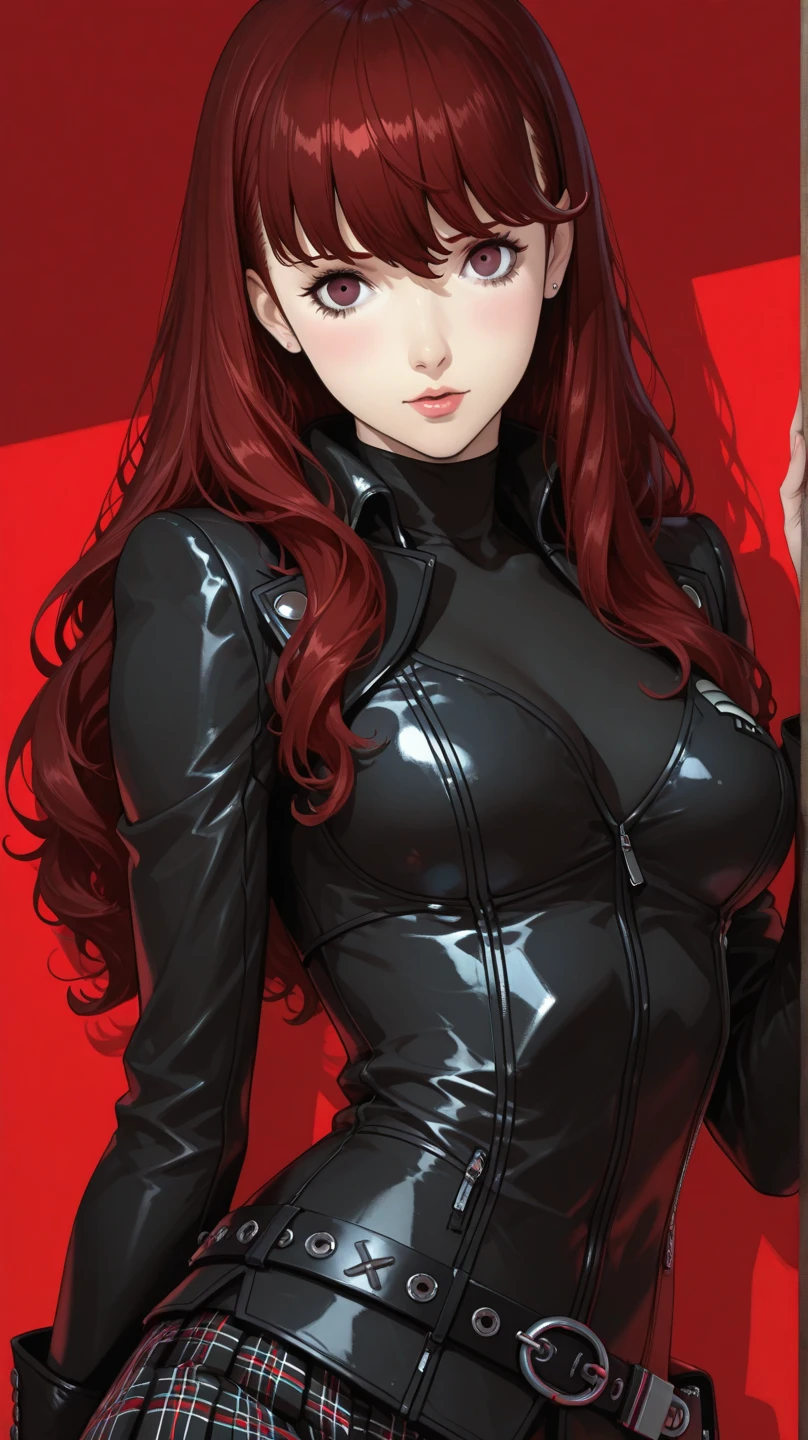 Long RED hair, crimson eyes, evil, sexy, black and red clothes, evil face, evil, serious look, gloss lips, sinister, front look, bloody, gloves, close up, portrait, beautiful eyes, big white, dark place, night, sensual, straight hair cut, clear skin, evil, young 30 years girl, adult girl, solo, red, very long hair, ankle length hair, handsome older WOMAN,crimson-eyes,crimson pupils,Long white hair,Hyperresolution,accuracy,Detailed rendering,(Image of fine hair)(topquality)(Masterpieces of masters)(High degree of completeness)(A sense of atmosphere)tmasterpiece,Super detailed and super detailed(((full-body)))(((Sexy black loose latex outfit)))(((Soft expression)))