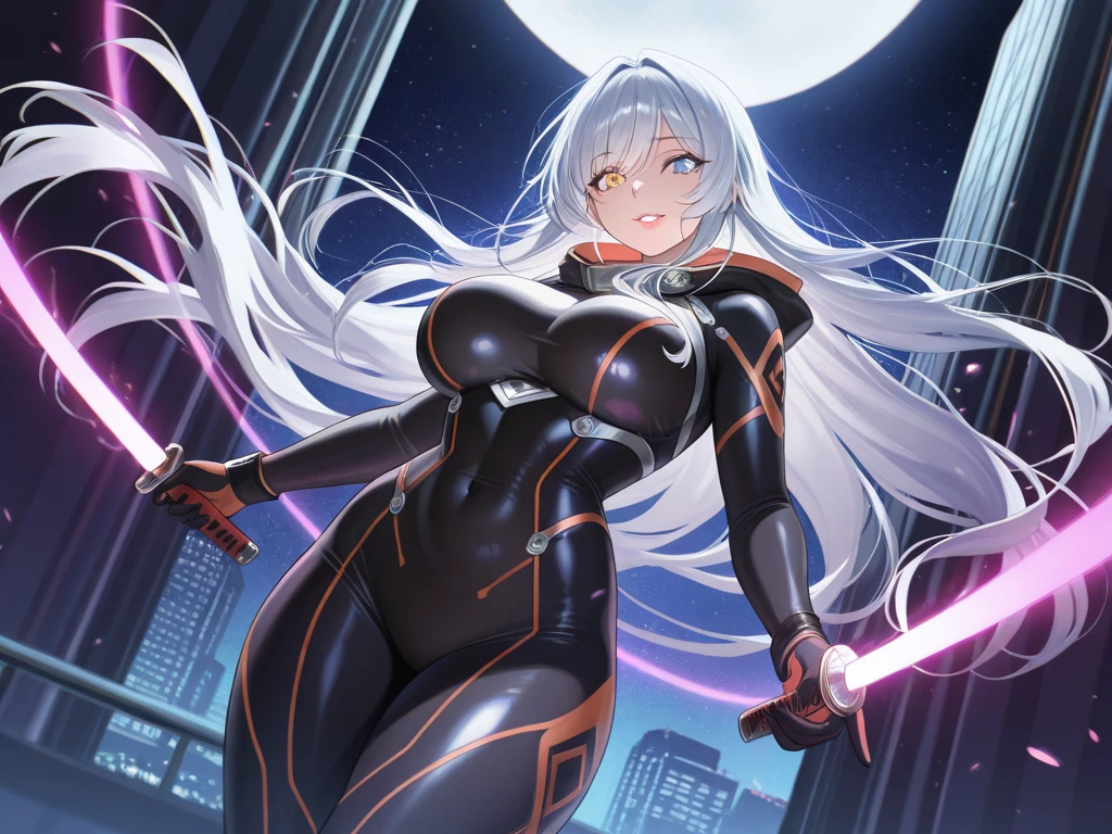(full body/vertical view/standing:1.3). (({yamato})), ((in a completely destroyed futuristic city with flames coming out of the destroyed buildings)). {yamato}: wearing (((maid outfit/black+white skirt:1.5))), (((extremely tight outfit:1.5))), ((looking at the viewer, wide smile)), (extremely large breasts:2), ((making/sensual poses:1.4)) ((holding a long black rifle)). Hyperrealism, anime, 16k, UHD, masterpiece, best quality, high details.