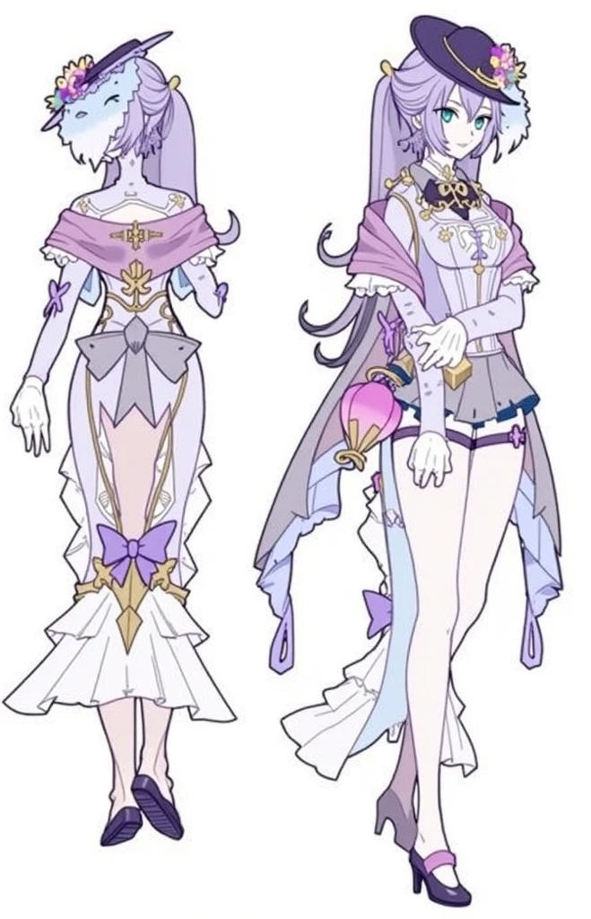 anime character reference sheet, character adoptable, fullbody commission for, style of magical girl, long dress, pretty anime character design, anime t pose reference sheet 3d