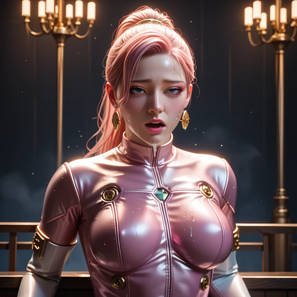 enigmatic atmosphere, atmospheric, ethereal quality,realistic,beautiful and aesthetic,, solo,groin,Pink turtleneck, brown pants,(nsfw:0.85),, Democracy,, power station,, (Glowing ambiance, enchanting radiance, luminous lighting, ethereal atmosphere, mesmerizing glow, evocative hues, captivating coloration, dramatic lighting, enchanting aura), 1girl