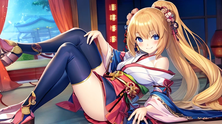 masterpiece, highest quality, (((ソロMature Womanジャネット))), (((Platinum Blonde Hair))), ((long braided ponytail)), (((Wide Hips))), (((Bright Blue Eyes))), Fuller lips, Captivating smile, Cleavage, (((Seated on a wooden throne))), (((Bookshelf, Candles))) sunset, Blushing, "beautiful mature face" , 30 years old , Mature Woman , Adult ((Purple kimono with a fine gold pattern)), Bare shoulders, ((Sexual suggestion)), Perfect beautiful eyes, Fine grain. Thick lips, ((Big Breasts)), (Thick thighs), top down, look down, (((Shiny skin))), (((Chubby))), necklace, bracelet, Hoop Earrings, (((face of europe))), ((Oiran)), Japanese Clothing, Boob Plate, heart, Complex, eye shadow, floral print, hairpin, lipstick, compensate, Red lips, sarashi, (((kiseru))), Holding a pipe in his right hand, (((barefoot)))、Camel Toe、Giant tit、Nipple Puffs、Cleavage、Plump、Super big breasts、Super big butt、white smoke、Pipe、puff on a pipe、Enra enra、Leg spread、xxxHOLiC、Temptation、lure