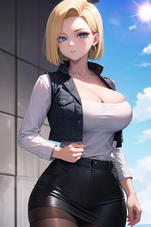 Fille sexy, large breast, roof of a hotel, sun set, seductive, chemise blanche, cheveux blonds, blue eye, detailed eyes, hourglass _forme du corps, Ultra detailed, 4K Ultra HD, smiling, flirty smile, blushes, jewels, 比基尼,