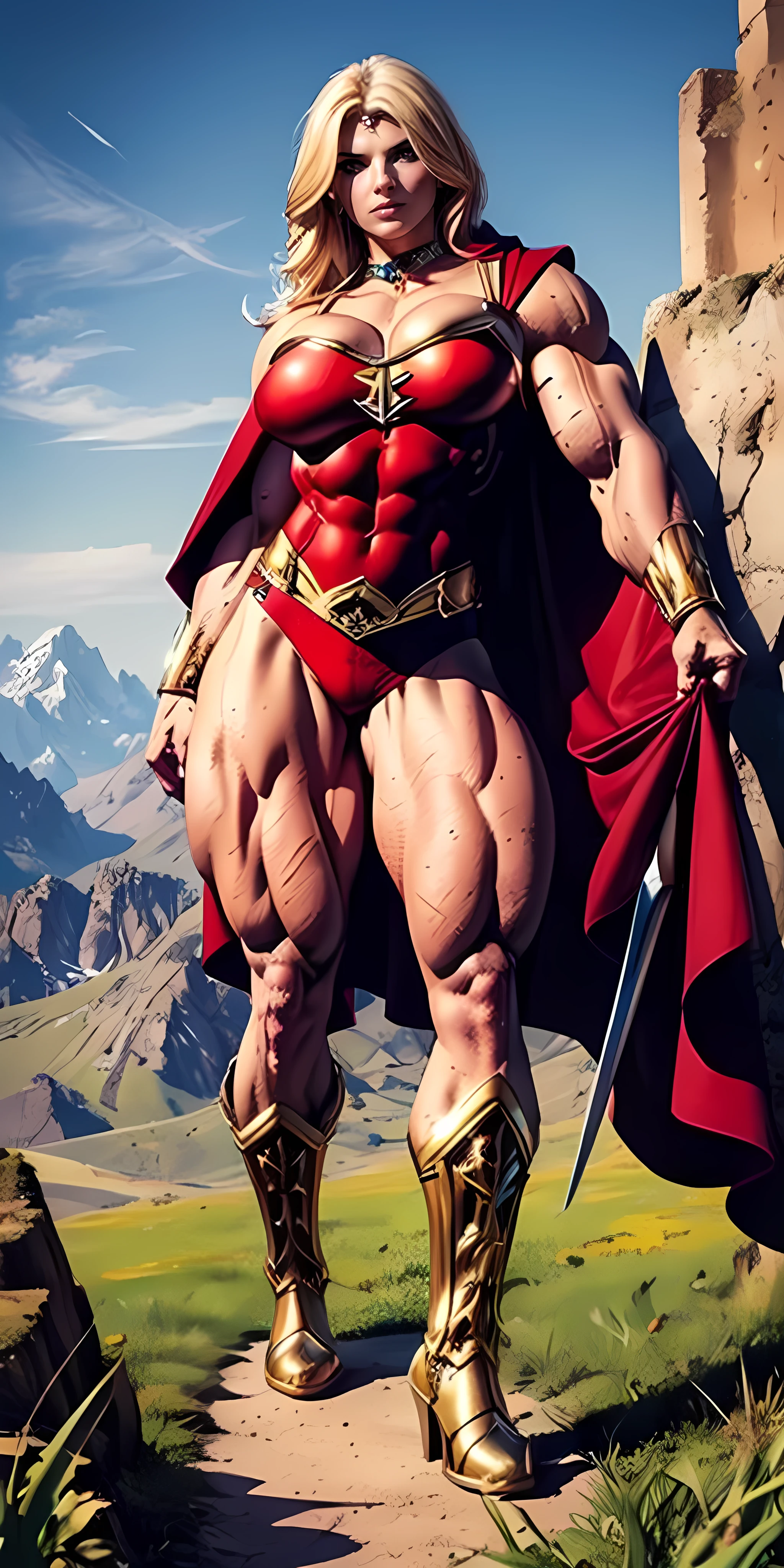 (muscular cute beautiful young tall boy Arion), huge strong biceps volume, huge exposed chest muscles volume, strong muscular legs, exposed abs skin, tight trunks and cape, huge cock bulge, city background, wavy hair