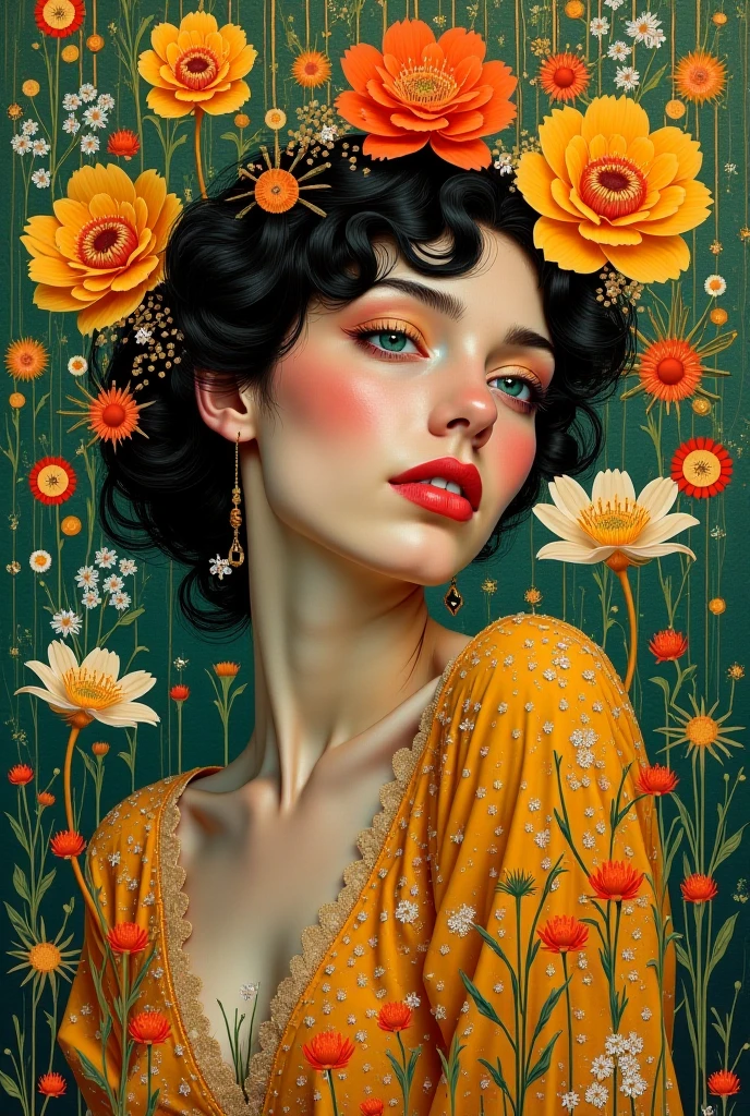 chiaroscuro technique on sensual illustration of an elegant , retro and vintage ,silky flower around body, matte painting, by Hannah Dale, by Harumi Hironaka, extremely soft colors, vibrant, pastel, highly detailed, digital artwork, high contrast, dramatic, refined, tonal, golden ratio (best quality,4k,8k,highres,masterpiece:1.2),ultra-detailed,(realistic,photorealistic,photo-realistic:1.37),A girl in a garden,beautiful detailed eyes,beautiful detailed lips,extremely detailed eyes and face,long eyelashes,2girls,illustration,soft lighting,vibrant colors,flowers in the background,fine brush strokes,dreamy atmosphere,warm color tones,nature elements,lush greenery,gentle breeze,playful laughter,feminine beauty,fantasy-inspired setting