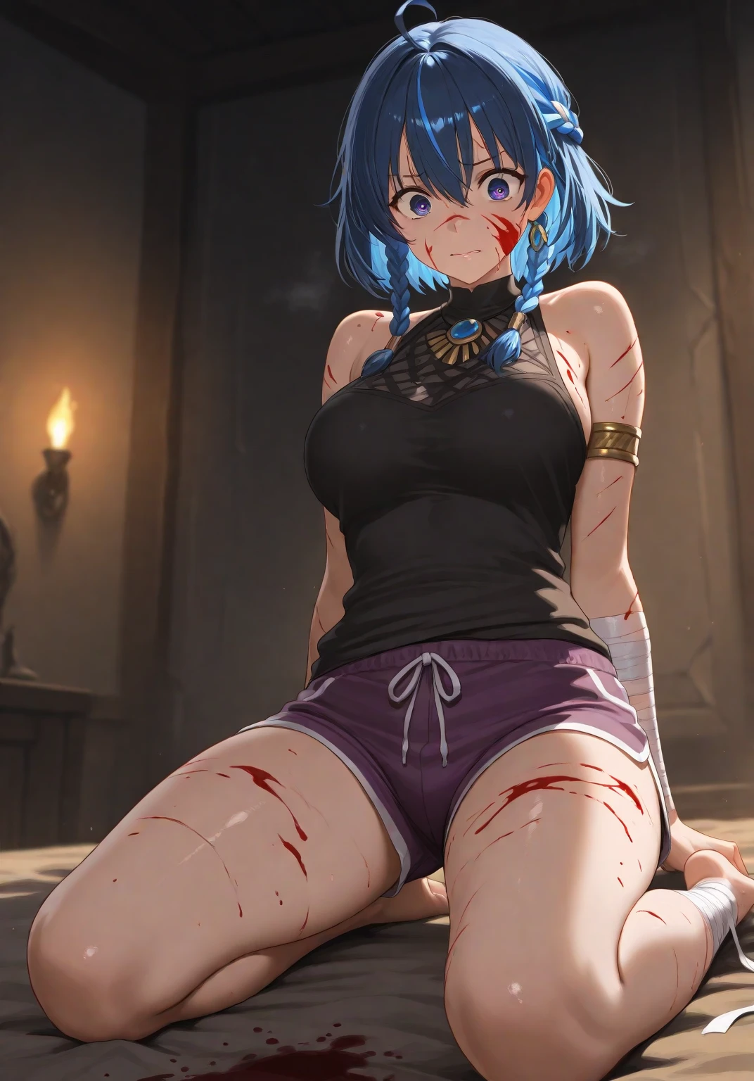 NSFW,masterpiece,Highest quality,High resolution,Super detailed,Roxy Migurdia\(Mushoku Tensei ~If you go to another world, you'll get serious~\),Small breasts,Blue Eyes,Blue Hair,Long Hair,Braid,Twin Blade,shirt、Long sleeve、Black Skirt,Torn clothes,Iron Collar,Embarrassed,sexual excitement,Estrus,blush,(Ahegao),Climax face,((Squirting)),Sweat,heart,in the forest,(male),Having sex,Insert,Creampie,From the side,Prone