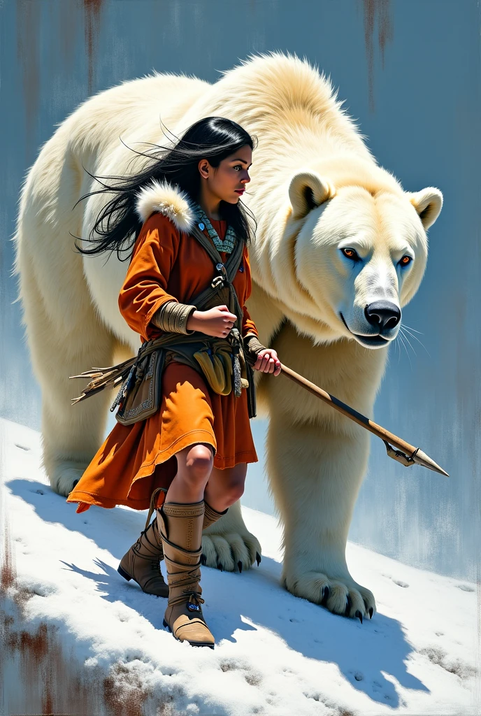 <lora:fr4z3tt4:1>fr4z3tt4 woman warrior riding a polar bear