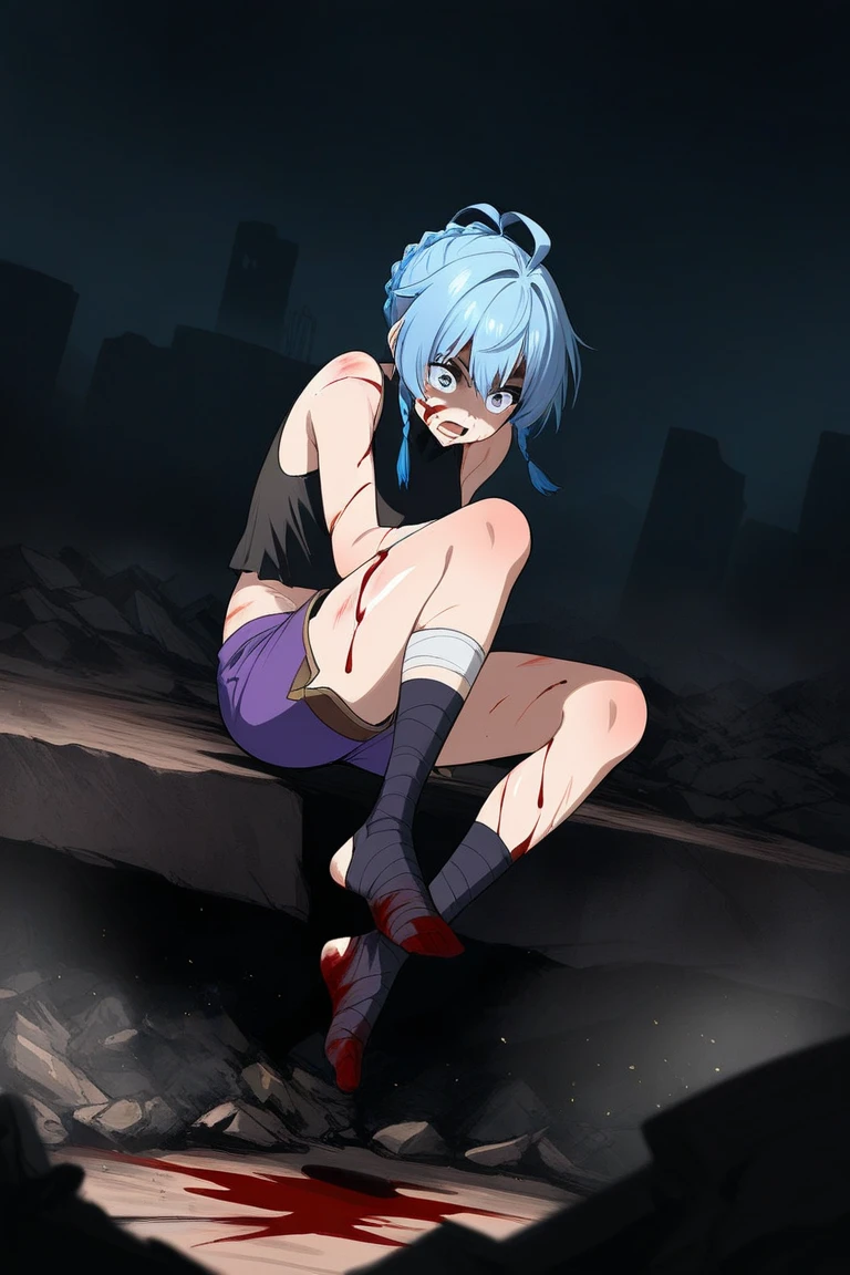 3D two-dimensional, redraw light and shadow, wearing tattered linen clothes, hemp rope tied around the waist, wearing black iron handcuffs, wearing black iron leg irons, wearing a black iron collar, black iron chain binding, highlighting the black whip scars on the body, highlighting the metal material of the handcuffs, highlighting the reflective material of the handcuffs, highlighting the serious black scars on the face, barefoot, highlighting the facial tears, highlighting the black scars of the arm whip, highlighting the black scars of the foot whip, highlighting the torn neckline of the clothes, highlighting the tattered cuffs, highlighting the tattered skirt of the dress, optimizing the double hand work, Left hand fist, right hand fist, highlight dirty clothes, highlight dirty face, highlight wrist blood-red handcuff scars, highlight neck blood-red scars, clear painting style, 4K, frightened expression, redraw body proportions, slim figure, bare feet, painful expression, highlight dirty soles of feet