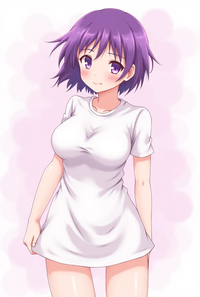 Haruna Sairenji, hair ornament, hairclip, (purple eyes:1.1), purple hair, short hair, swept bangs, (forehead:1.3),, empty eyes Running, wearing nothing, big anime eyes, , shiny hair, bare-skin, navel, the groin, BREAK in front of convenience store, large breasts、 Nipples, nsfw, nipple , Heavy snowfall