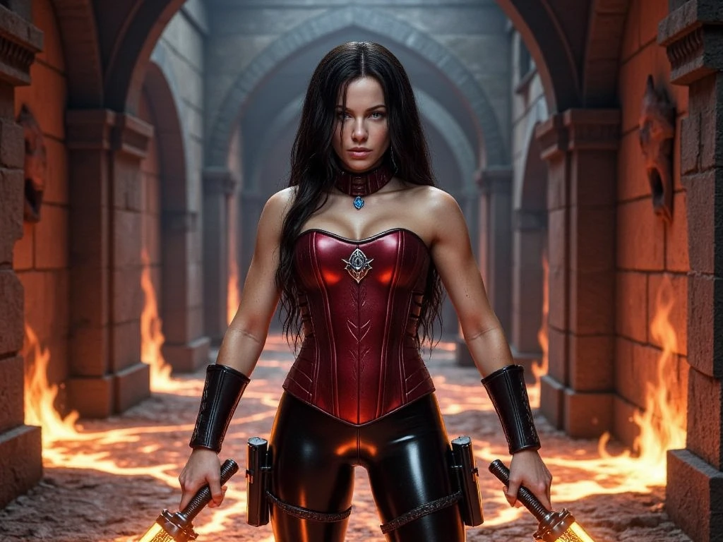 (1 girl), (Megan Fox:1.25), (Sheer white skin:1.25), Beautiful female vampire dressed in ornate medieval vampiric medieval red tones metallic chrome armor, (Extreme muscle definition:1.5), (vampiric armor:1.25), (huge muscular arms:1.5,) (10-Pack Abs:1.4), (many veins:1.25), ultra realistic, face and eyes very detailed, a true masterpiece, with an atmosphere of terror, gothic, bloodstains, under the moonlight ,She is standing , extremely muscular