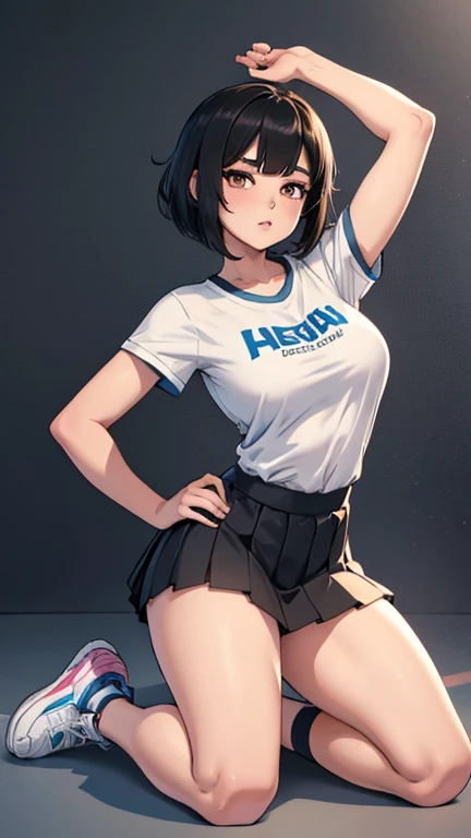 (masterpiece:1.2),best quality,perfect anatomy,extremely detailed,
BREAK
cute girl,shiny skin,light smile,独奏,short hair,
lovely big eyes,cute eyes,(red eyes:1.4),(black hair:1.4),
BREAK
sport shirt,sport shorts,
BREAK
school,running track,
BREAK
looking at viewer,character focus,evil smile,
BREAK Big cleavage、Big 、Nippleilk wipers