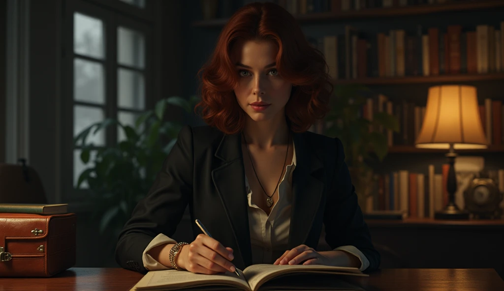 ((masterpiece), best quality, high quality, professional quality, highly detailed, highres, perfect lighting, natural lighting), appalling, mad scientist conducting dark experiments, Fair Skin, Redhead with curly hair styled in a loose updo, gloss satin lipstick, A moonlit ritual circle surrounded by cloaked figures, basilisk