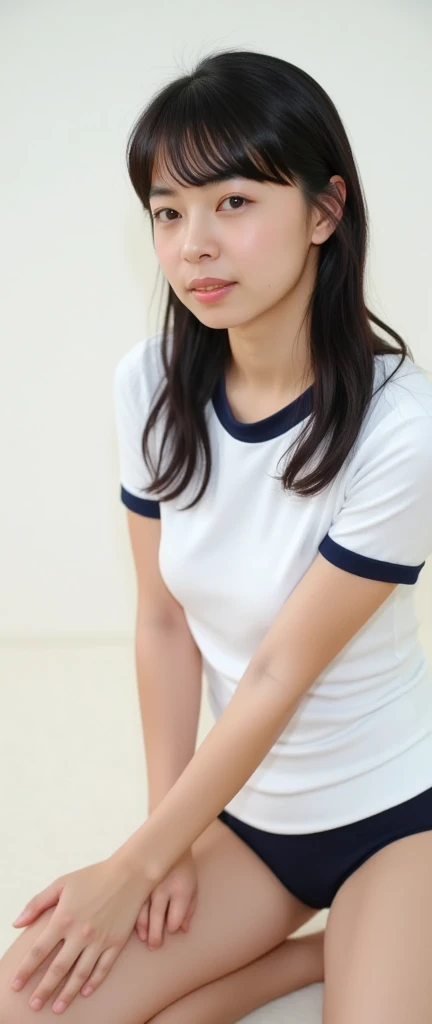 NSFW, (masterpiece, Highest quality:1.2), 8K, Young and beautiful girl, 85mm,Official AR RAW Photos, (Baby Face), ((Small face)), ((Big Breasts))、(Show me your boobs), Detailed nipples, Show me your ears、photo shoot, Cute face, Thighs, Classroom after school, Looking at the audience, Embarrassing、smile、 makeup, Film Grain, chromatic aberration, Sharp focus, Face Light, Bright lighting, 10 generations, Detailed face, Background blur、(((((())))))、Narrow waist、((Long sleeve open front jersey, White gym clothes)Navy Navy Bloomers)), Spread your legs