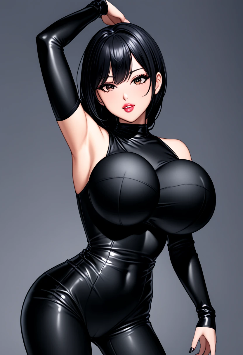 (Masterpiece, Top Quality, Best Quality, Official Art, Beautiful and Aesthetic: 1.3))), (1 Girl: 1.5), Very Detailed, Sexy, Best Detailed, Black Hair, (((((Leotard)))), (Shiny Skin), (Many colors: 1.1), (Big)))), Big breasts, Light areola