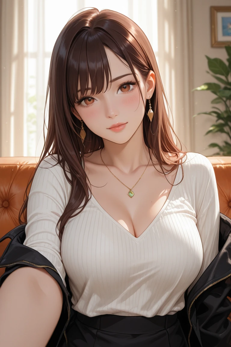Masterpiece, top quality, 4K UHD,
hot women, sitting on chair, with dignity,
perfect body, beautiful breasts,
expressive eyes, puffy lips,
wearing red-white t-shirt, white skirt,
cross-leg style, light brown eyes,
brown hair, straight hair, thick thighs,
seductive, charming --auto --s2

This image showcases a masterpiece of top quality, captured in stunning 4K UHD resolution. The scene focuses on a hot women sitting confidently on a chair with an aura of sophistication and allure. Her perfect body, adorned with beautiful breasts, commands attention. Her expressive