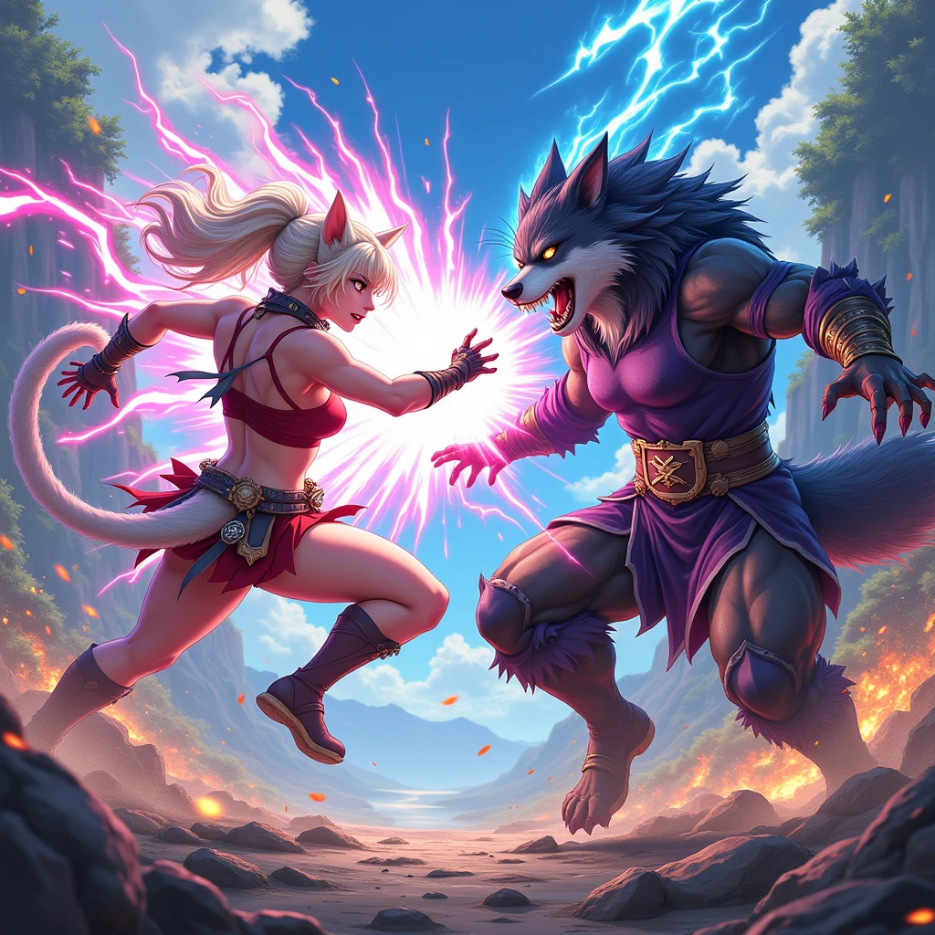 Cat anime girl fighting against dog anime girl