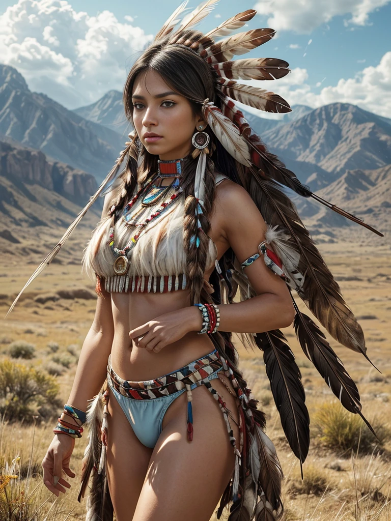 check_9, check_8_higher, check_7_higher, check_6_higher, Classification_obvious, 1 girl, ((18 years:1.2)),(Best quality,A high resolution,Ultra - details,valid),Native American Ariana Grande,(wild Indian, Native American:1.4), adult, full lips, Big bright eyes, Light blue eyes, ((by Rubio:1)), (cabello ondulado long trenzado nativo indio: 1.2), (female Native American:1.4) ,(native Indian feathers :1.4), (detail faces: 1.5, Bright blue eyes, Beautiful face, Beautiful eyes, iris coating, labios Delgados: 1.5, Delgado, pale and pointed eyebrows, long, dark eyelashes, double tabs),(perfect hands detail : 1.4 ) , (forest background large leaves :1.4), (Native American v2.1), (Native American:1.4), (fondo desierto casa Native American:1.4), (dynamic cowboy pose),(( handsome american indian warrior:1.4), (handsome american indian warrior: v2.1)) , (bright colors), (background of large stones:1.4 ), (Meadow background :1.4), (rain, Mainly cloudy:1.4), (magnificent meadow in autumn :1.4), (vestidor Native American:1.4), (showing panties:1.4), (реалистичный v2.1), (Ideal Anatomy)
