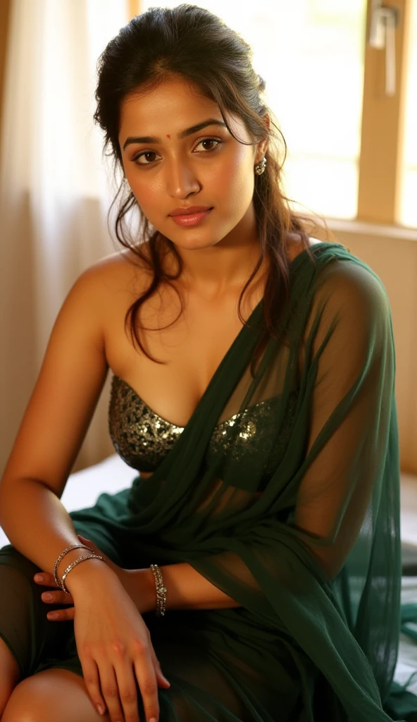 (A masterpiece of impressionist close-up photography) Attractive and sexy curvaceous Indian warrior woman (Shuddh Prasad), walking down a rainy street on a rainy day, (wearing precious jewelry:1.4), , Wet short brown wavy hair with highlights, Wet glowing skin, vivacious, greedy gaze, exhilarating, reflections on the street (beautiful and fine eyes:1.1) , (Passionate expression:1.2) Intense dramatic lighting, green rain, wood、bushes、flower、Bokeh, with backlight, light, very detailed, Trending with ArtStation, paint splashes, rich colors, Fallen leaves & 周りのflower, abstract portrait, Written by Ati Gailan