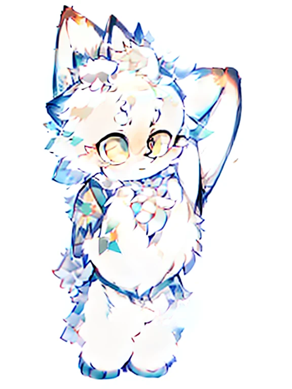 A fluffy white male anthropomorphic fennec fox furry boy with long droopy ears and teal hoop earrings posing naked with his penis