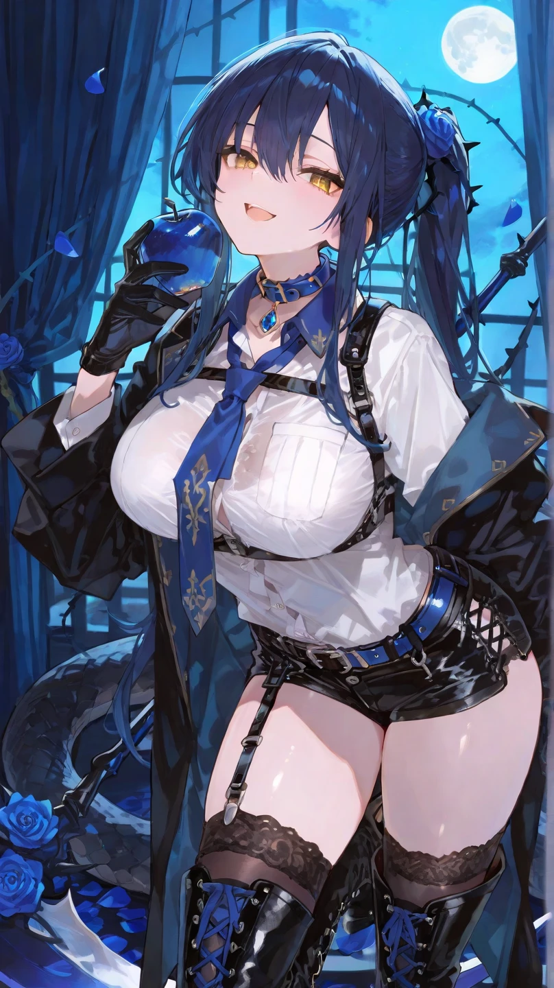 A Cute Girl with white skin, sexy body, size (small), chubby, short hair (up to the shoulders) and black, blue hair tones [bright], curious look, bbwchan, black clothing (overalls), round face, anime style, with mirrors around, water powers, anime style, realistic lighting, Radiosity, Close Up