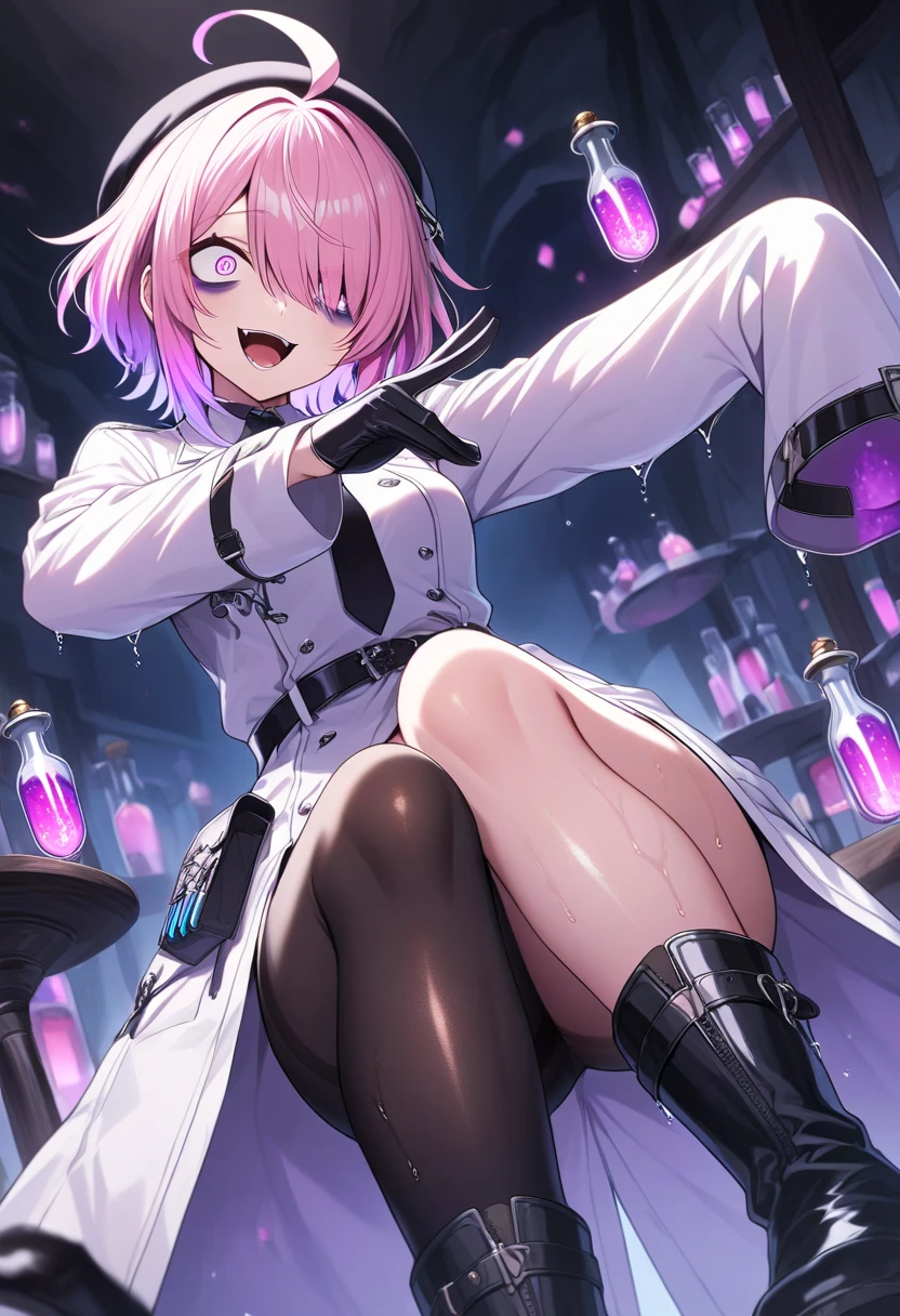 Dark Elf Silver Hair Purple eyes Short Hair Naked coat blush Obscene lines Lori Squirting Small breasts Bow-legged Expose Masturbation Town Futanari ejaculation first round Eyes are hearts Crowd
