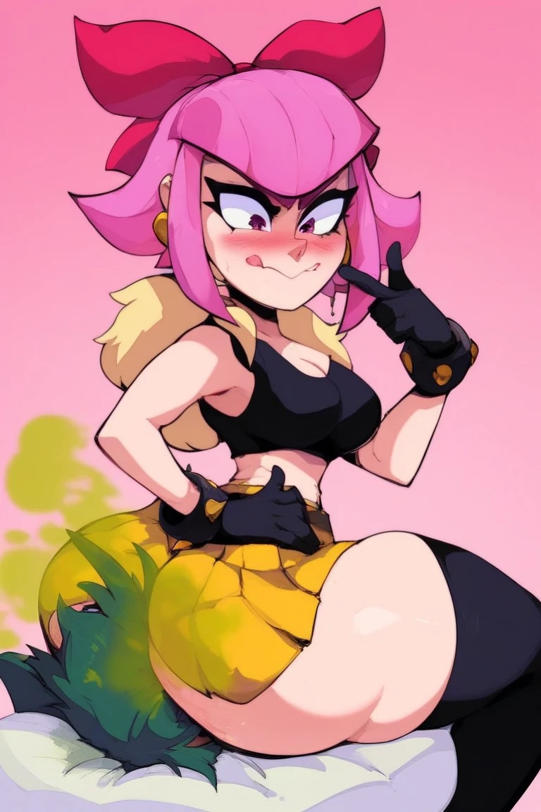 score_9, score_8_up, score_7_up, score_6_up, source anime, score_4, score_5, white background, colorful picture, 1girl, woman, looking at viewer, small breasts, wide hips, thick thights, slim body, palms together hold the cum, full body shot, sitting, butterfly pose, open mouth, oral invitation, tongue out, naughty face, blush, orange long hair, Kim Possible, black top, super torn top, low leg pants, green cargo pants, black gloves, black unloading hip equipment ,bruisedz wounded, small breasts, super sweaty body, cum on tongue, inverted nipples, cum on , cum on hand