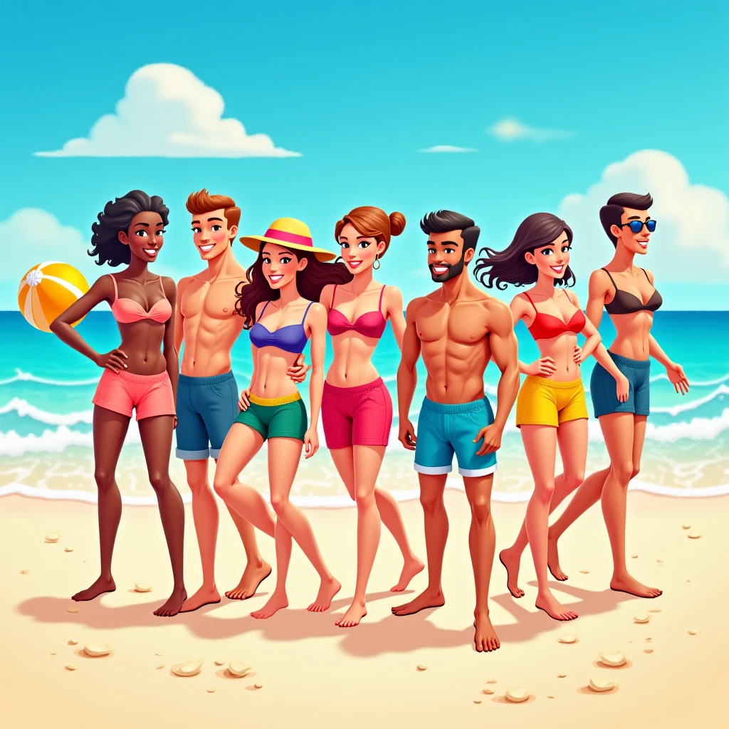 A group of 4 friends on sea beach