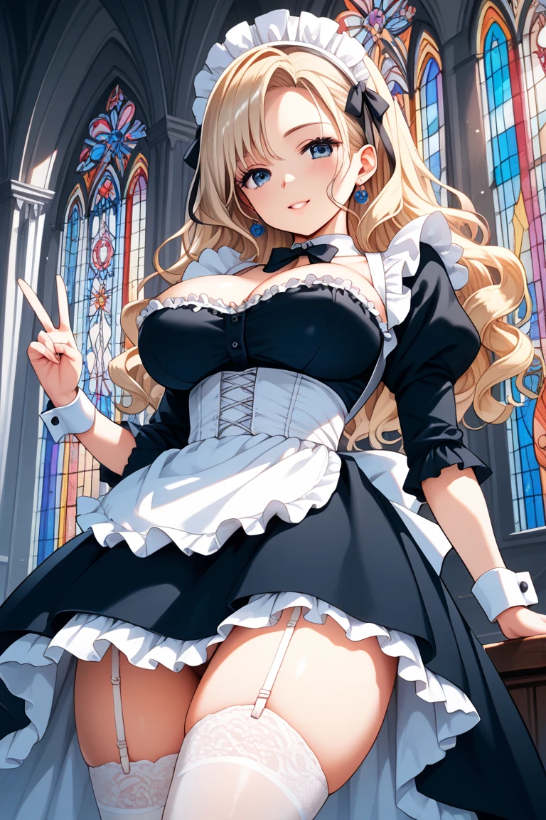((highest quality、High resolution、8K、masterpiece:1.3))、1 girl、unparalleled beauty、ultimate beauty、super detailed face、delicate eyes、smile、sexy look、Depth of the bounds written、light particles、side light、((blonde、maid、maid服、no panties))、(((expression of ecstasy、Looks embarrassed、人通りの多い公衆の場でhaving sex、having sex、Being forcibly raped by multiple men、being forcibly raped from behind)))、perfect body、beautiful breasts、nipple、tits、Thighhighs、thighs、Love juice dripping from the pussy