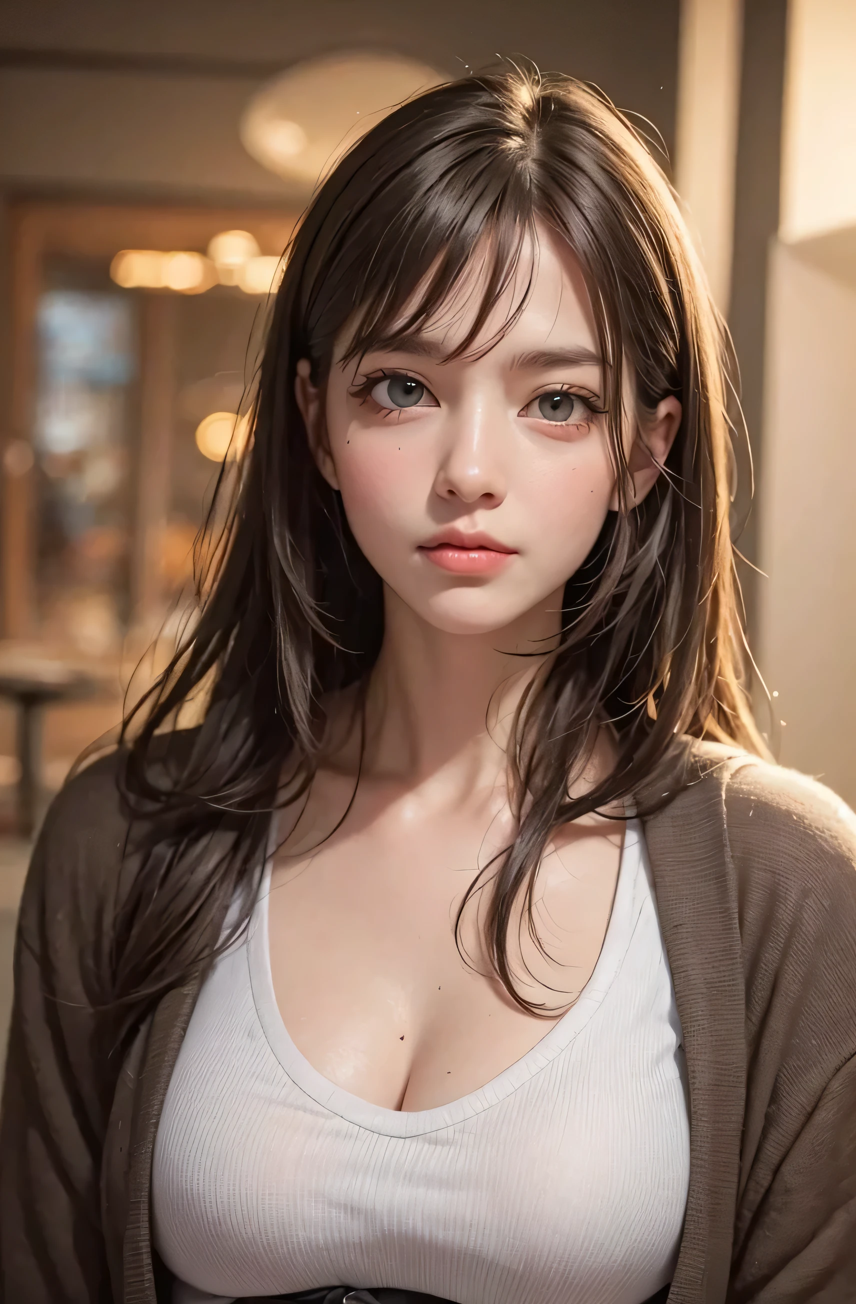 Pretty girl standing, thin legs, high heels on the ground, classroom, (masterpiece:1.3), (8k, photorealistic, RAW photo, best quality: 1.4), (1girl), beautiful face, (realistic face), brown hair, long hair, beautiful hairstyle, realistic eyes, beautiful detailed eyes, realistic skin, beautiful skin, Super high resolution, super realistic, very detailed, golden ratio, cute, cute schoolgirl, high school girl in jk uniform, surreal high school girl, short skirt, tight skirt, pantyhose, black stockings, full body view, thin arms, big breasts