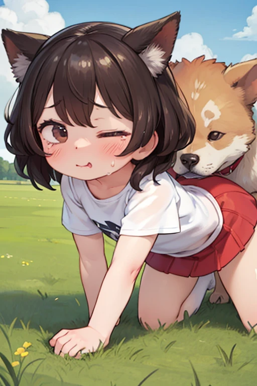 Score_9, Score_8_up, Score_7_up, Score_6_up, Score_5_up, Score_4_up, source_anime, anime style, 1girl, cat ears, anime coloring, aged down, cute, horny, excited, heavy breathing, chibi, sex, chibi, (dog), (bestiality), close-up, penis, from behind