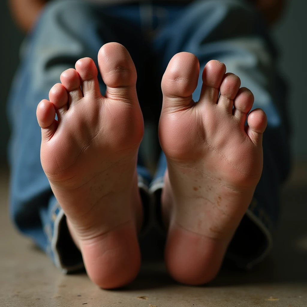 a person's pinky toes accidentally hitting the corner of a wooden table legs , hyperrealistic, detailed close-up, dramatic lighting, cinematic angle, high contrast, moody atmosphere, detailed skin texture, detailed toes, detailed wood grain, detailed shadows, blue and orange color palette, dramatic mood, photorealistic, 8k, highly detailed