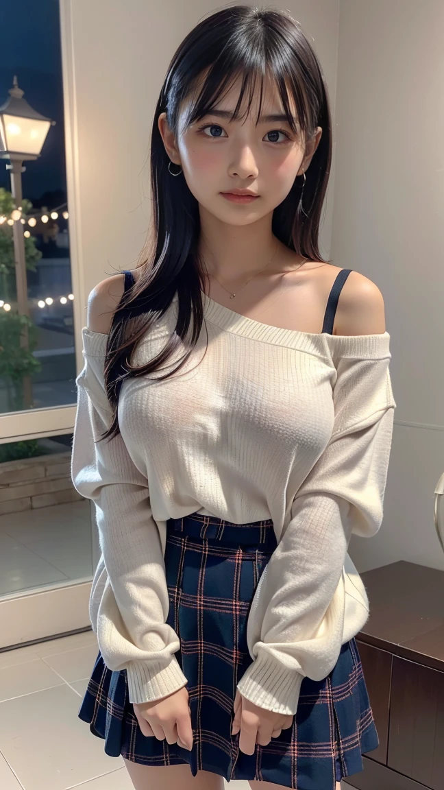 absurdres, RAW photo, extremely delicate and beautiful, masterpiece, Best Quality, ultra high resolution, 32k, hyperrealistic, ultra-detailed, in her 20s, delicate facial features, beautiful detailed girl, tearful mole, earring, medium breasts, full body shot, shorter middle hair, black hair, Joggers Shorts, bare shoulder,