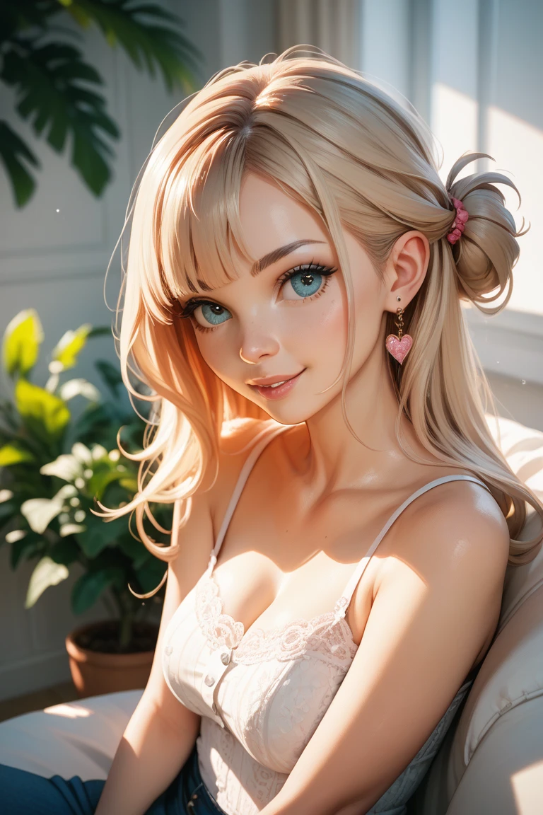 1girl, Squatting pose, Broad-shouldered body, Biting lip, Metallic silver hair, Straight hair, sexy, adult, ((detailed)), ((best quality)), ((masterpiece)),  (hires, high resolution:1.3), beautiful face, intricate, (detailed background, light colors, sunlight, natural light, soft shadows), (soft lighting, cinematic light, professional lighting, studio Lighting), extremely detailed CG unity 8k wallpaper, 32k, focus sharp, <lora:add_detail:1> <lora:CosmicEyes:1>