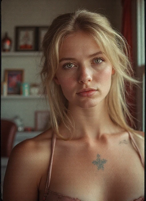 beautiful woman, tats, messy blonde hair, beautifully lit, elegant, , insanely detailed, award-winning