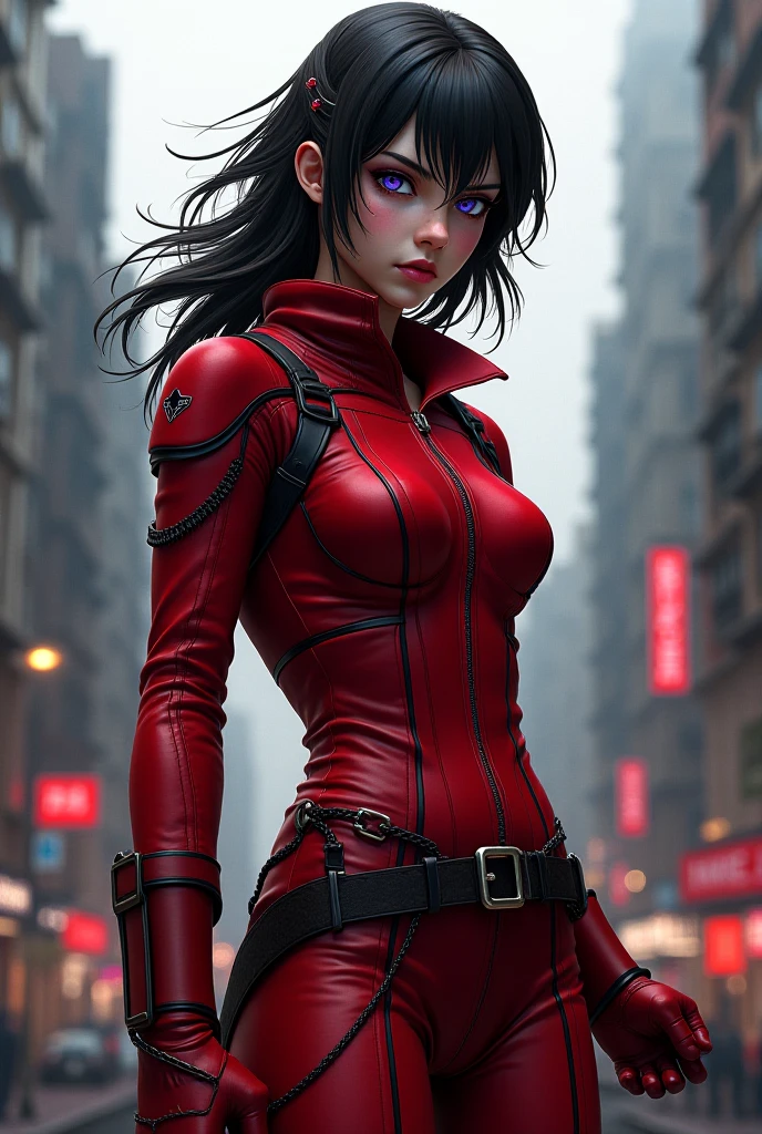 Woman, black long hair, straight hair, Bei Dou Genshin impact game, red short leather jacket, Black bodysuit, grindhouse style, comic style, manhua, ideal figure, ideal appearance, ideal eyes, ideal beauty, ideally realistic, post-processing, detail, dynamism, epicness, clarity, realism, DreamShaper v.8, ReVAnimated v1.0, UHD, QHD, 8K super HD, HDR10+, art style Artgerm Stanley Lau,
 (Unreal Engine v.5, DreamShaper v.8, RevAnimated v1.0), --stylize 350, --style scenic,
