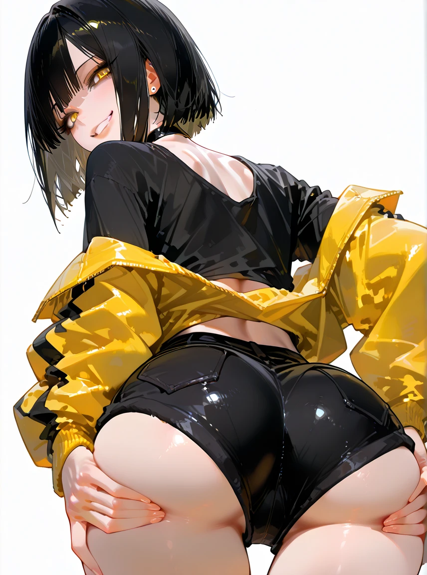 masterpiece, best quality, 1girl, rainbow hair, half buzzcut hairstyle, yellow hoodie, short shorts, loose socks, sneakers, large breasts, shiny skin, abstract abs, vivid colors, paint splashes, rainbow theme, having sex with a man, legs are open,(Being stroked by a man's crotch)(((tmasterpiece))), ((best qualtiy)), ((intricately details)), Ridiculous res exposed vaginal sex, bukkake, hoodie is unzipped