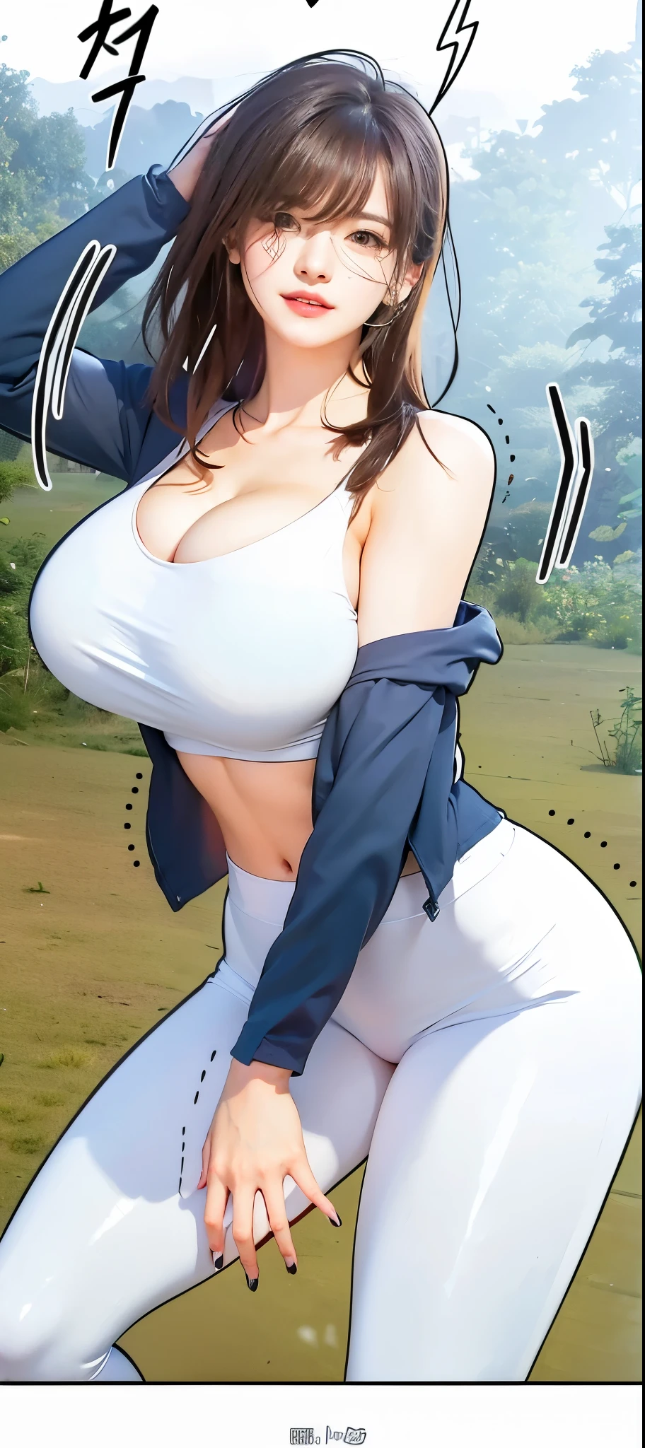 (Art: 1.2), (best quality: 1.2) 1 woman, mature, tall (1.85), She appeared to be around 28 years old, had long black hair, straight and shiny hair, green eyes, extremely detailed, perfect eyes , extremely realistic eyes, well-aligned eyes, long eyelashes, anime style, perfect face, milf face, full lips, smiling, mature, clear skin, natural body, sexy body, MILF body, hands on waist, perfect hands, detailed hands, hands well proportioned to the body, realistic hands, arms with good anatomy, she wore a greek blue woolen pullover, the woolen pullover still couldn't hide her extremely large and huge breasts that were hanging down due to her size, thick thighs, wide hips, Looking at the viewer, background, she also wears jeanspants, scenery, scenery at a greek viewpoint on the edge of a lake, in the background posing the setting sun, alone Looking at the viewer