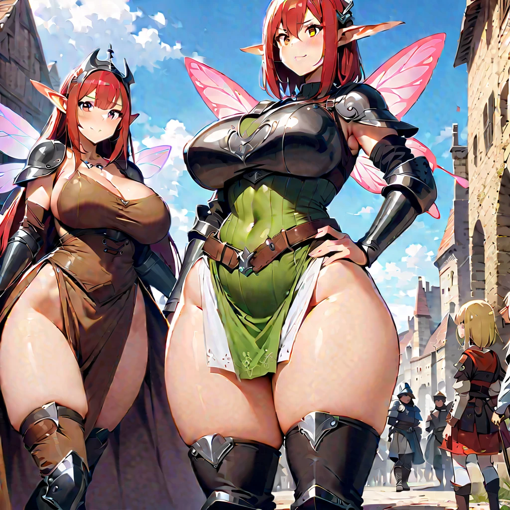 (Private 4K)、(High resolution:1.2)、(High freshness:1.2)、、(Whole Body Ezbian:1.2)、(Two Women:1.6)、((Women with exaggerated large physiques))、(Super big breasts fully opened:1.8)、abnormally developed muscles,,Barefoot woman, , Big arms、(Huge muscles:1.4)、(Dynamic pose:1.2)、(A woman walking among villagers in a fantasy village:1.8)、(Woman in tight armor:1.6)