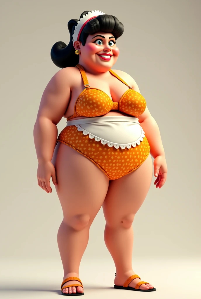 Carla Thais, woman with ugly body, bigger than a building, too fat, obese Morbid, gigant ass, gorda, obese, Immense, gigant ass, gigant ass, obese, Morbid, Immense, gorda, too fat, muito obese, drooling over food, fair skin and brown hair in a bun, exaggerated makeup, drooling over food usando um biquíni vibrante e colorido e saia. She must be in a setting with sweets and processed foods in the background., creating a playful atmosphere. Use detailed lighting to highlight your curves and expression