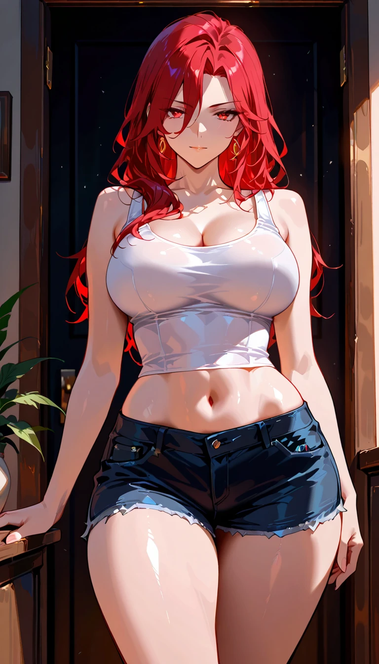 US(one piece) with an almost transparent blouse slightly showing her breasts with an opening on the belly and Nami one piece denim shorts that are more transparent 