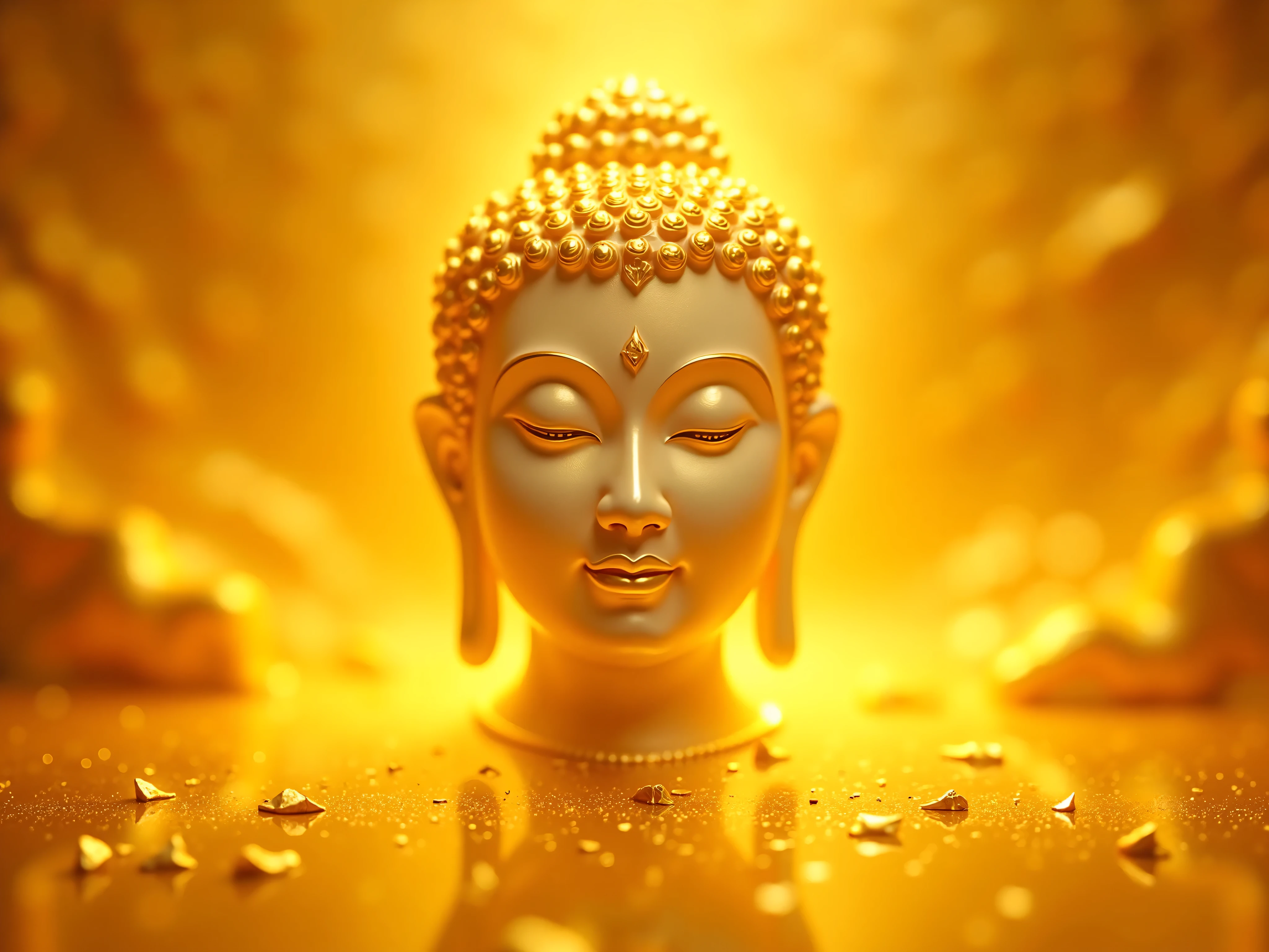 Golden peaceful shinny buddha face  ကိုယ်ရောင်တောက်ပနေသော background is gold and shine myanmar style 