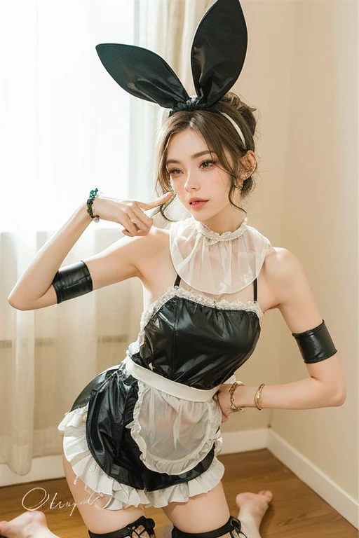 ((masterpiece)),(((highest quality))),((Reference Sheet, Character Design, front, return, ~ ~ ~ side, Mr...々Hairstyle, Mr...々performance, Facial Expressions)), 14-year-old girl, Cute type, (Very slim:1.4), (Very small ass:1.4), Realistic buttocks, Big Breasts, Short Bob, Thin thighs, Long legs, It's not a big deal, ((Dress and stockings, Gorgeous maid, Maid clothes,Hair Ribbon)), ((Browsing Caution:1.0))