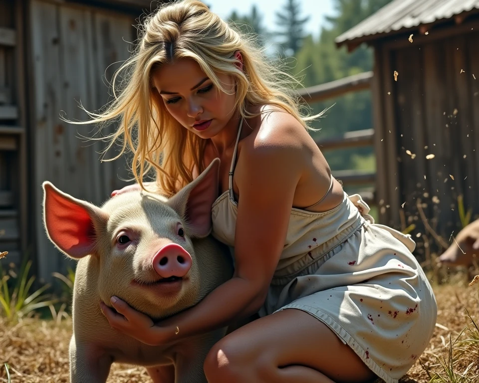 ((Top image quality、8k壁紙:1.3)),Glamorous woman、breast milk、all on fours、Mouth open、Cow print micro bikini、Livestock barns、blonde