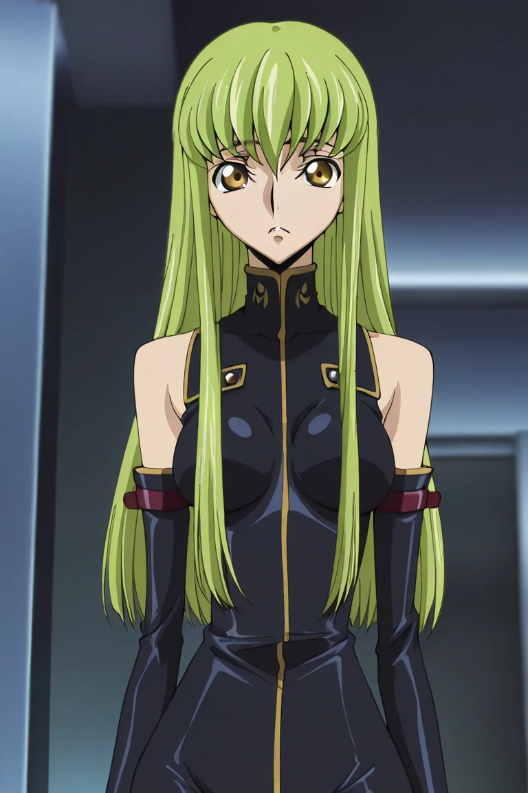 melhor qualidade, garota de anime, code geass, C.C., roupa jeans, roupa preta, ruas de tokyo, green neon